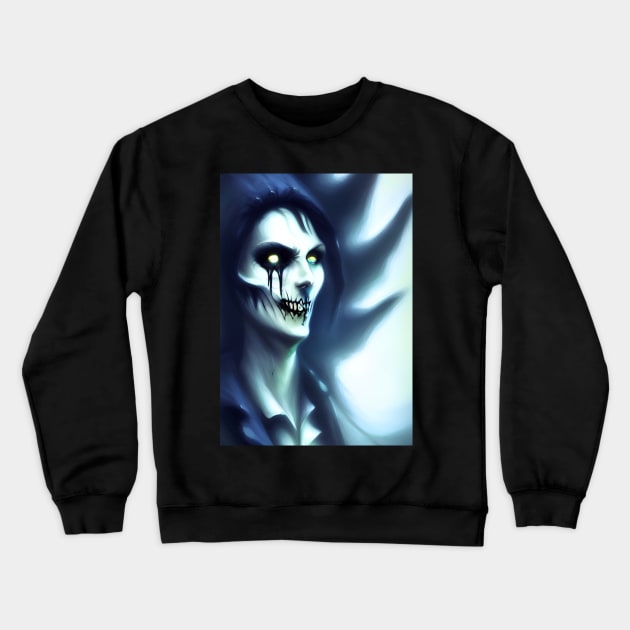 SPOOKY AND CREEPY YELLOW EYED MONK ON HALLOWEEN Crewneck Sweatshirt by sailorsam1805